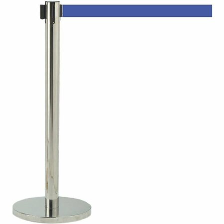 AARCO Form-A-Line System With 7' Slow Retracting Belt, Chrome Finish with Blue Belt. HC-7BL